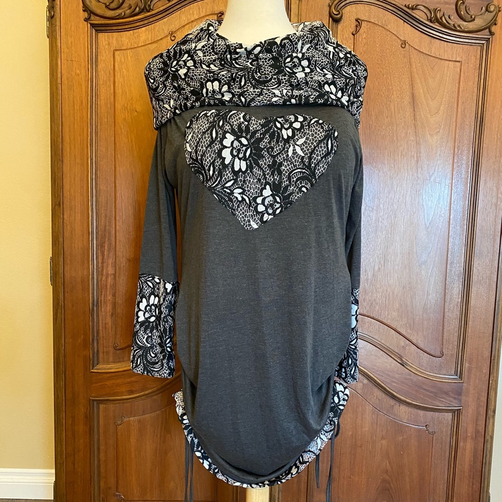 Plus Size Mini Dress Rosegal Top Grey Black/White Lace Blouse Size 3X